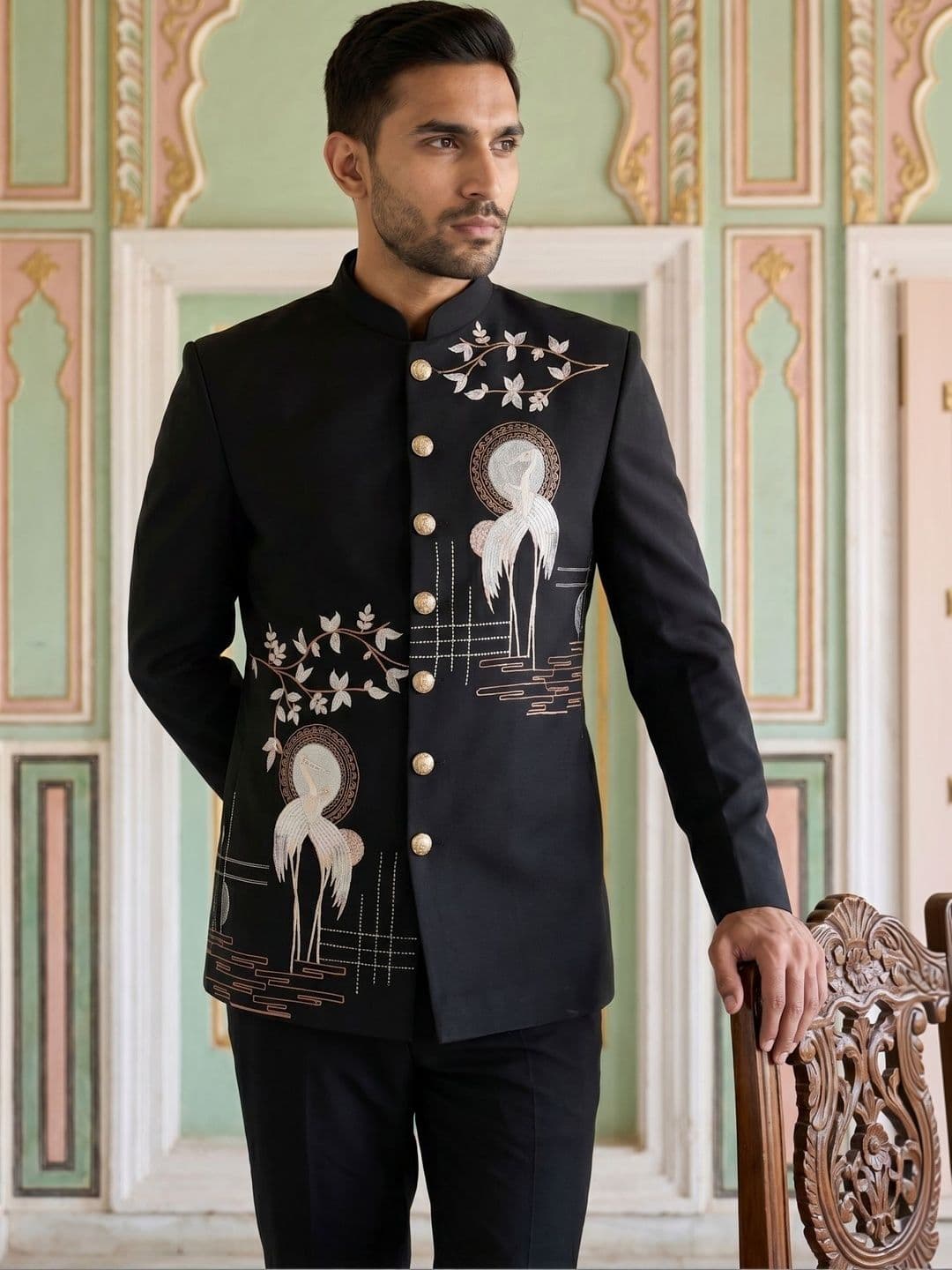 Jompers Embroidered Mandarin Collar Sherwani - view 1