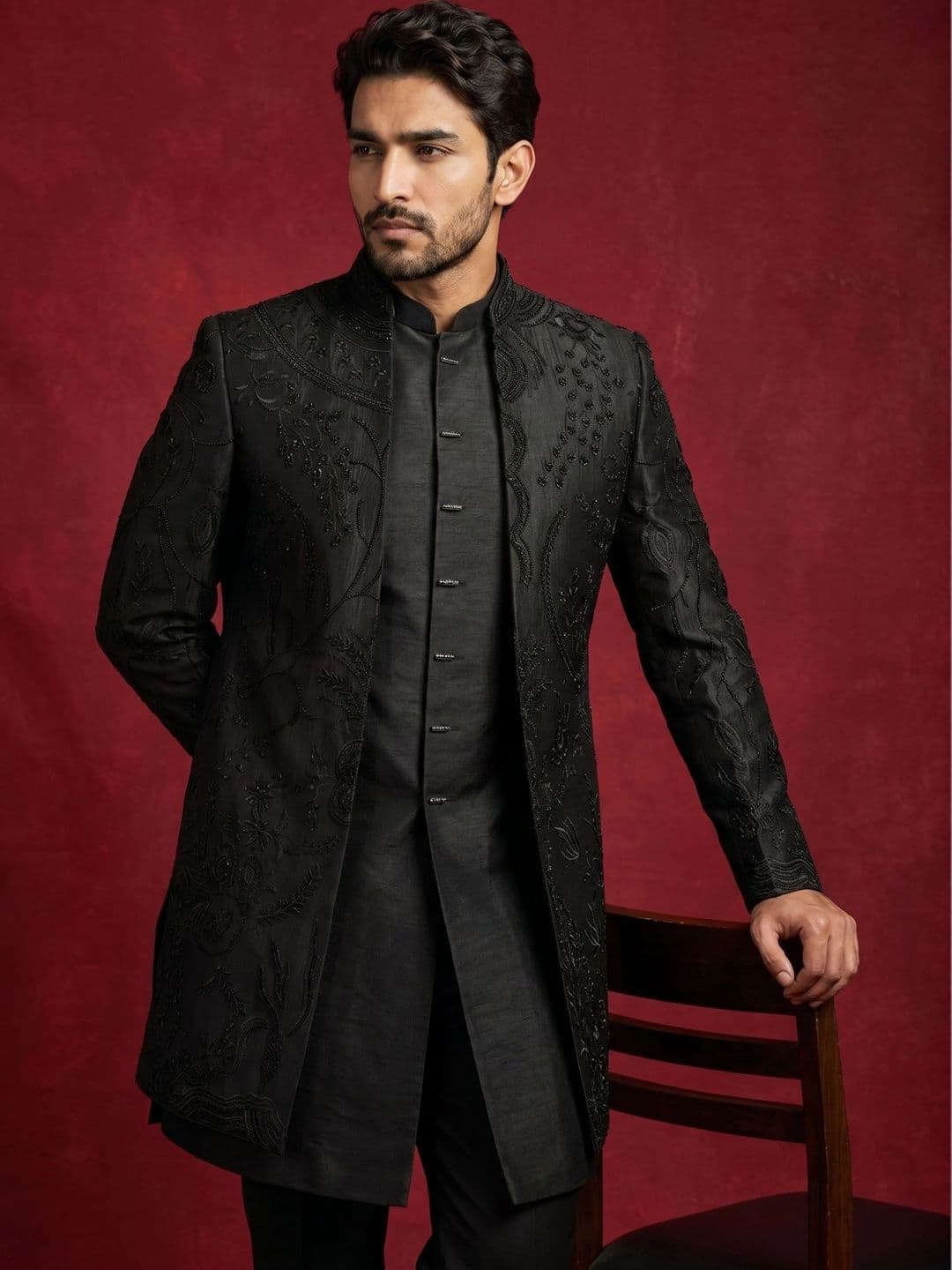 Jompers Embroidered Mandarin Collar Sherwani