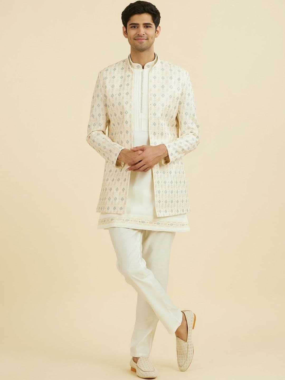 Manyavar Embroidered Mandarin Collar Sherwani