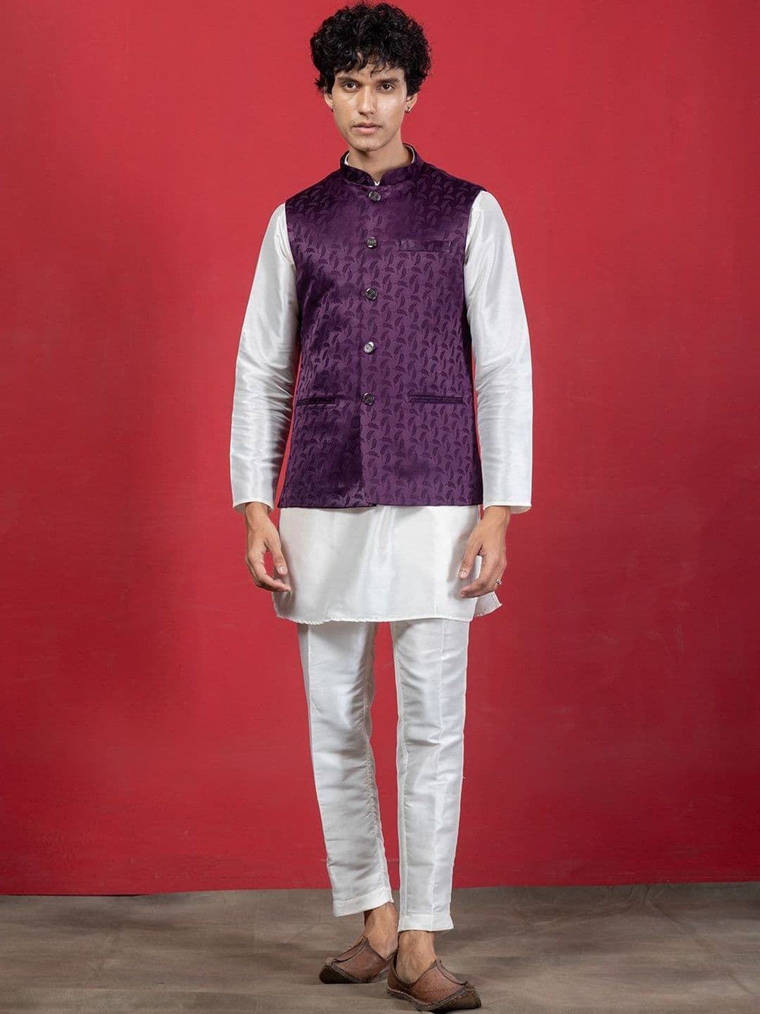 EKYAA Men Woven Design Mandarin Collar Nehru Jackets - view 1