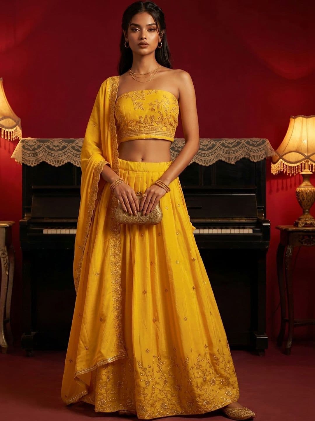 DRIP CHOWK Embroidered Semi Stitched Lehenga & Blouse With Dupatta - view 1