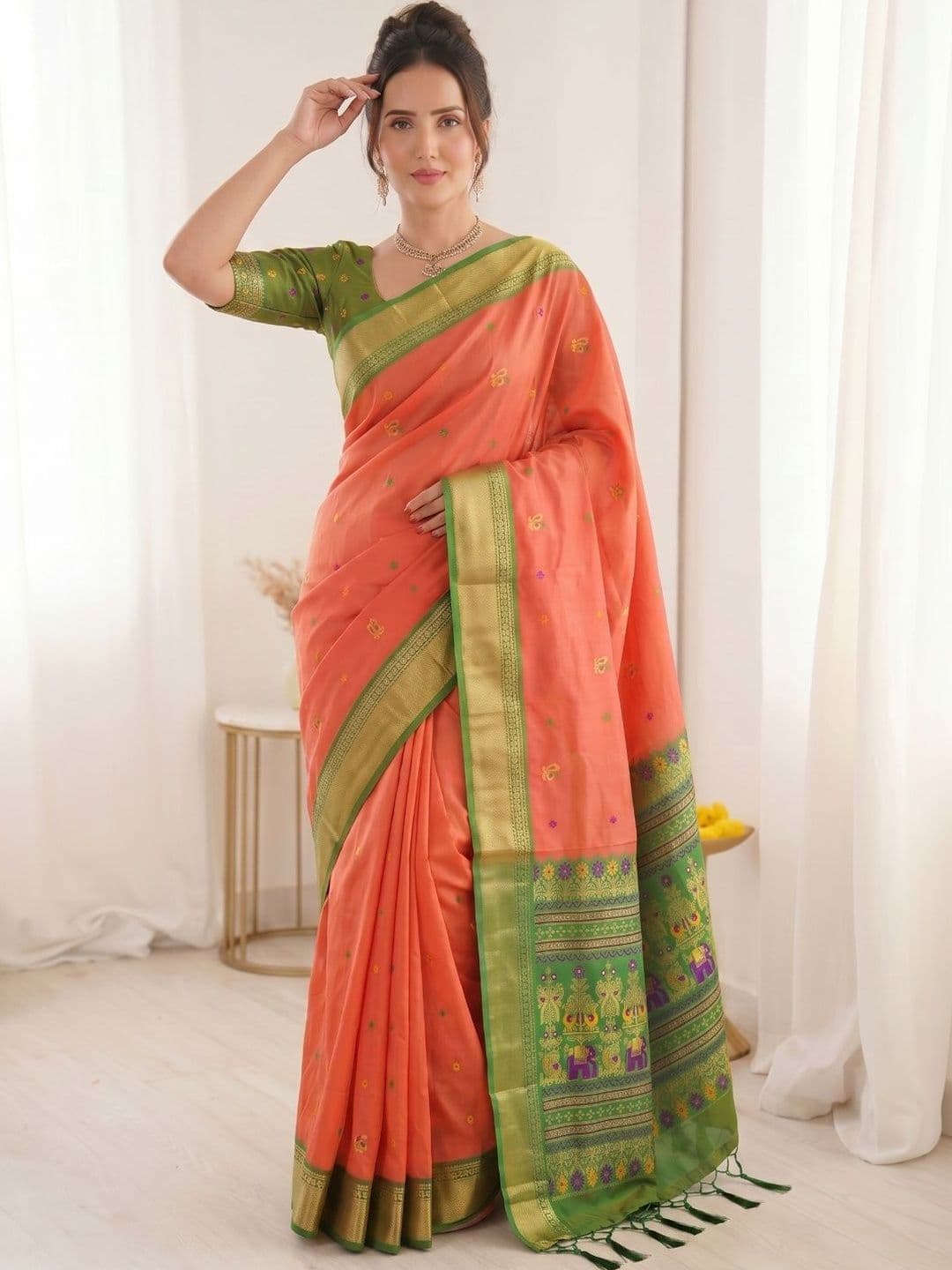 HERE&NOW Ethnic Motifs Woven Design Zari Silk Blend Saree - view 1