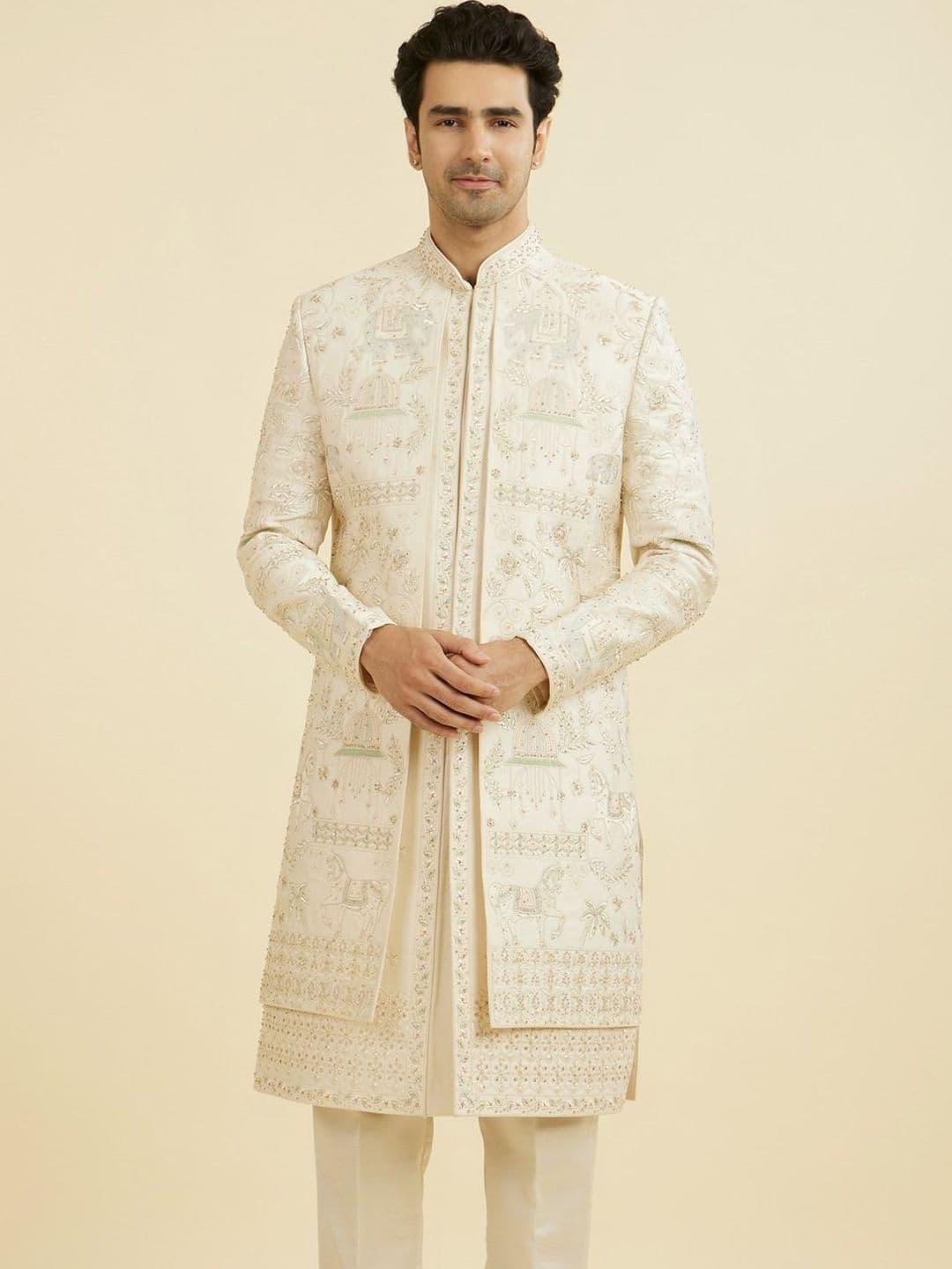 Manyavar Embroidered Mandarin Collar Sherwani - view 1