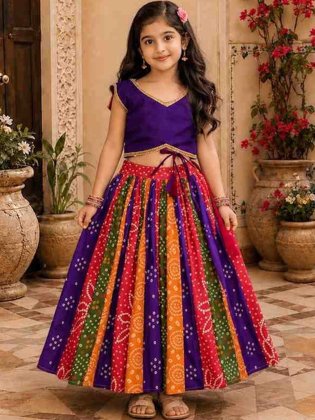 KALINI Girls Tie and Dye Ready to Wear Lehenga & - view 1