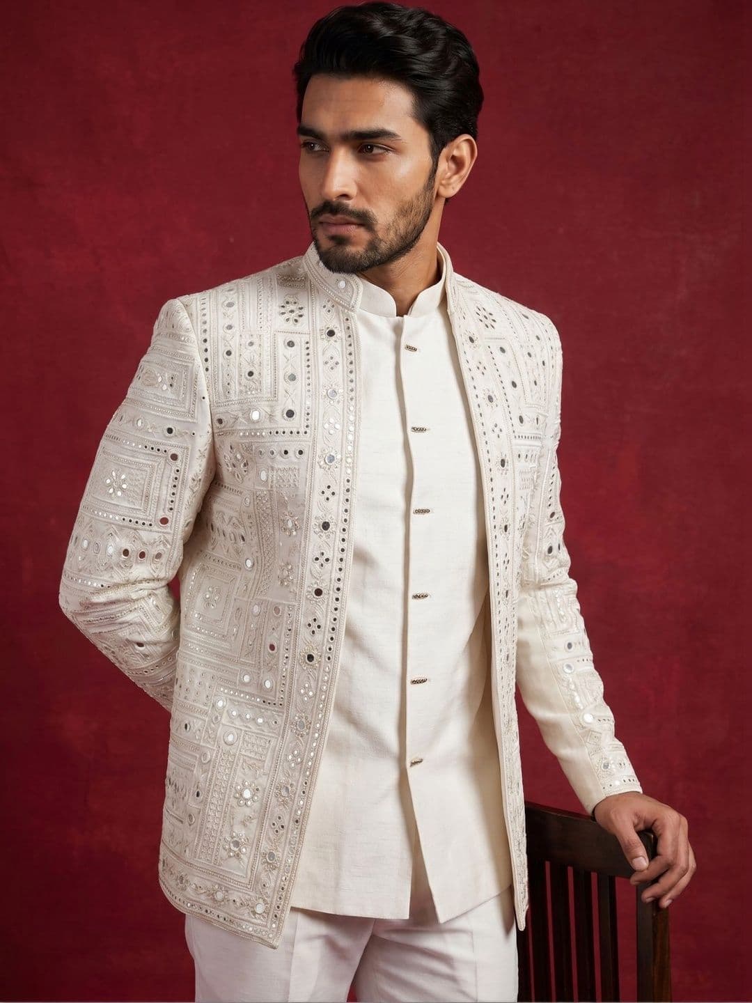 Jompers Embroidered Mandarin Collar Sherwani