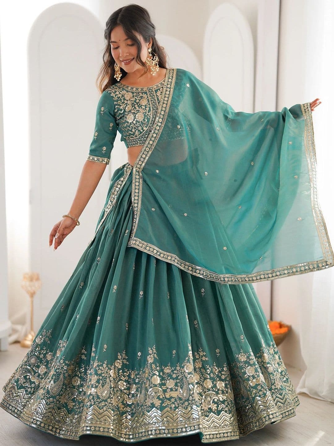 BAESD Embroidered Sequinned Semi-Stitched Lehenga & Blouse With Dupatta - view 1
