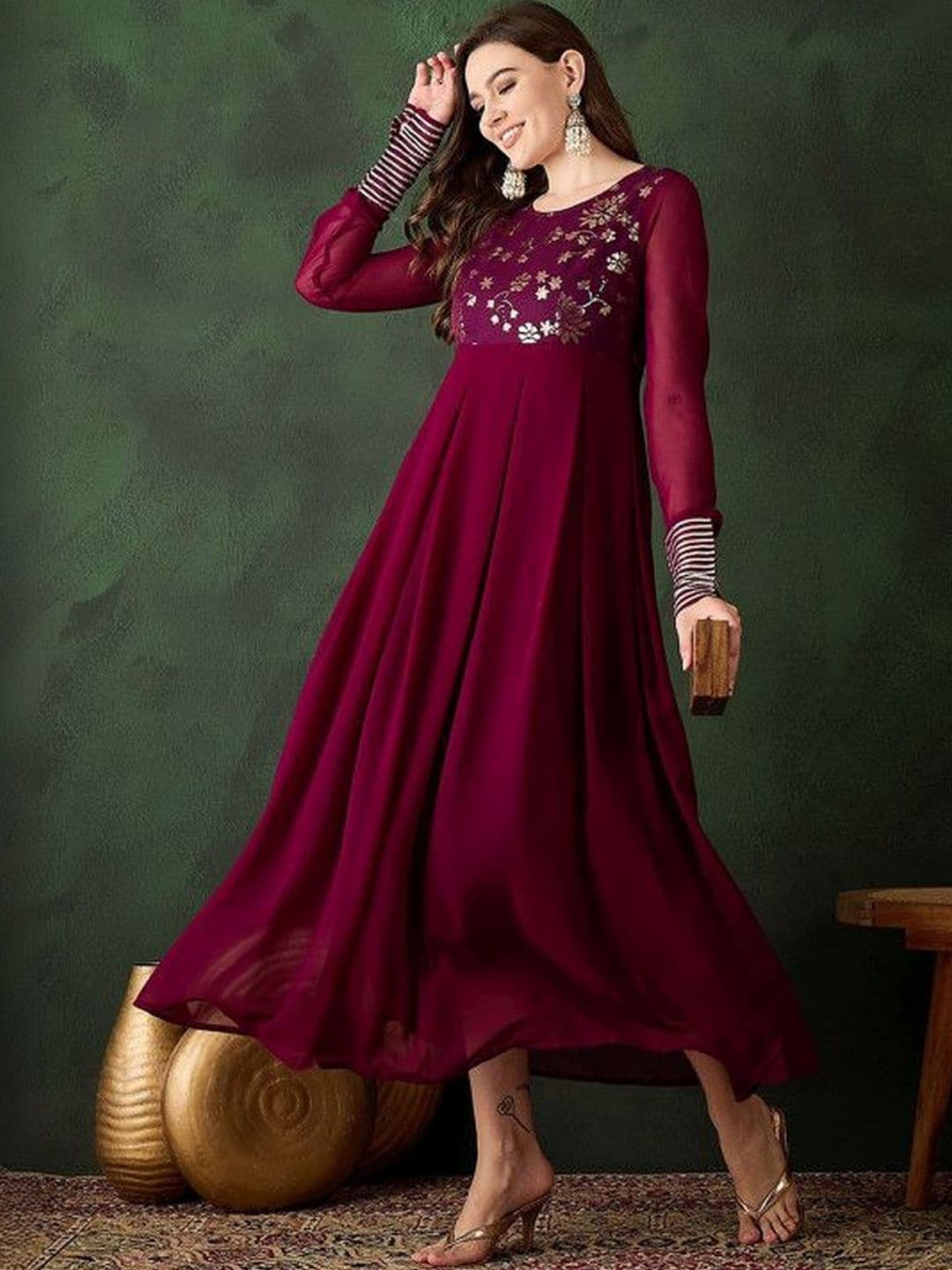 AKS Embellished Round Neck A-Line Ethnic Dresses - view 1