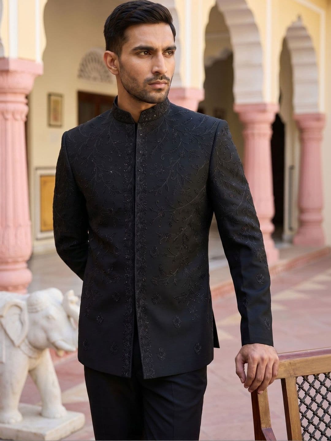 Jompers Embroidered Mandarin Collar Sherwani