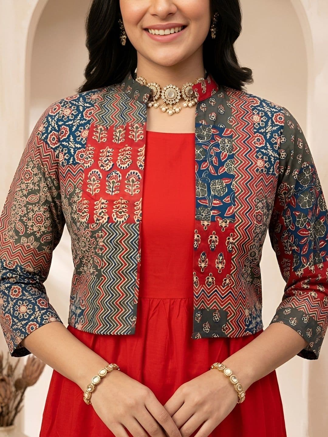 HARAYE Ethnic Motifs Print Fit & Flare Maxi Dress - view 1