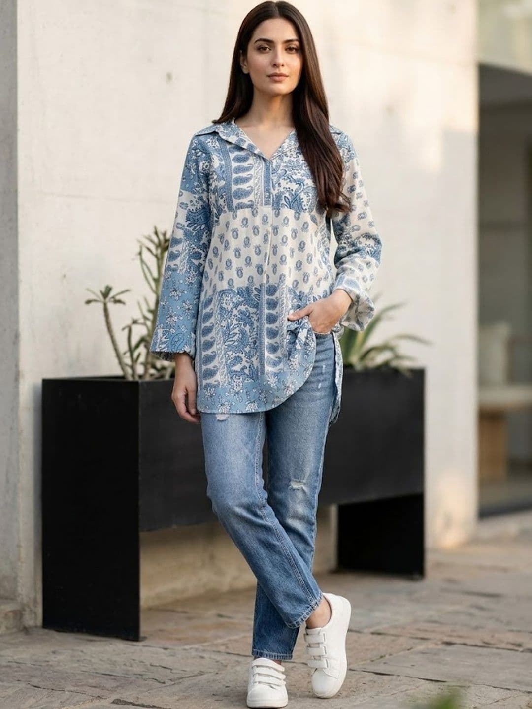 SZN Print Ethnic Cotton Top - view 1