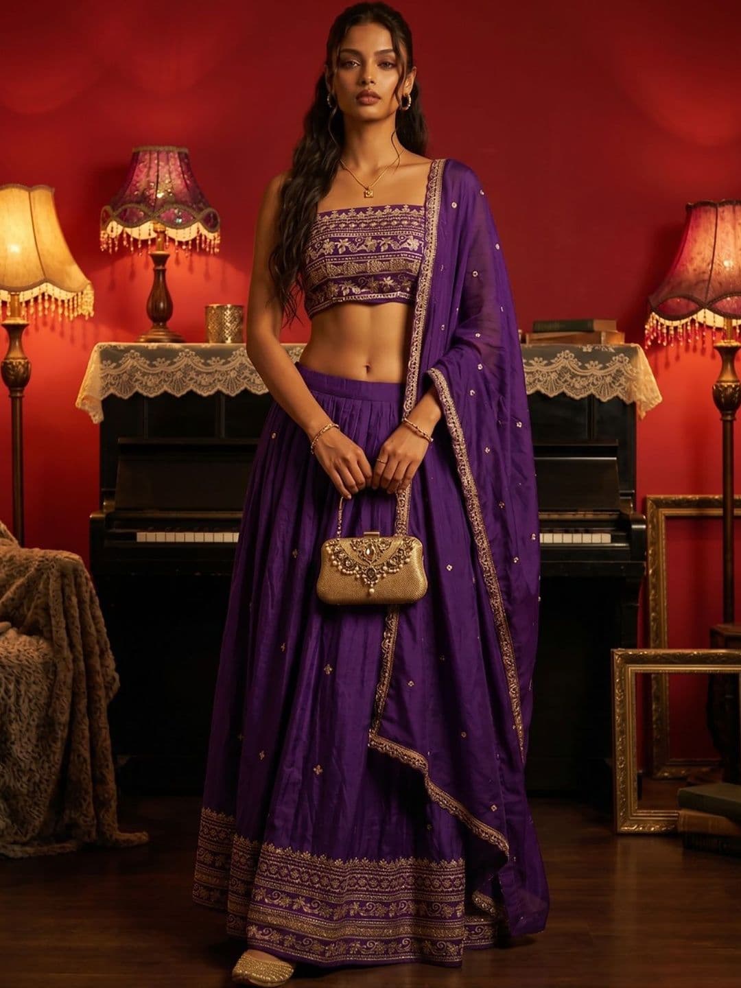 DRIP CHOWK Embroidered Semi Stitched Lehenga & Blouse With Dupatta - view 1