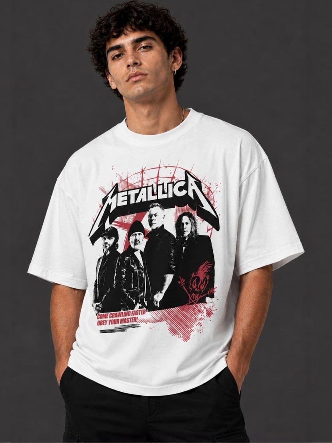 CAPTCHA Graphic Metallica Printed Drop-Shoulder Sleeves Pure Cotton Oversized T-shirt - view 1