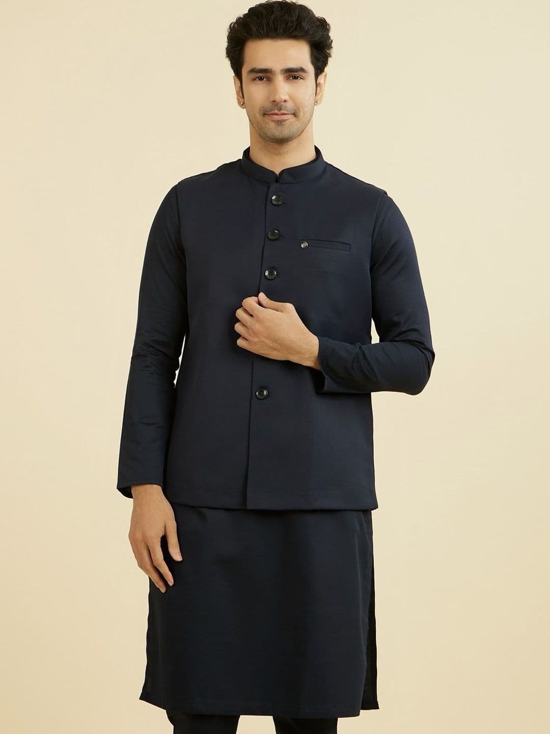 Manyavar Self Design Mandarin Collar Nehru Jackets - view 1