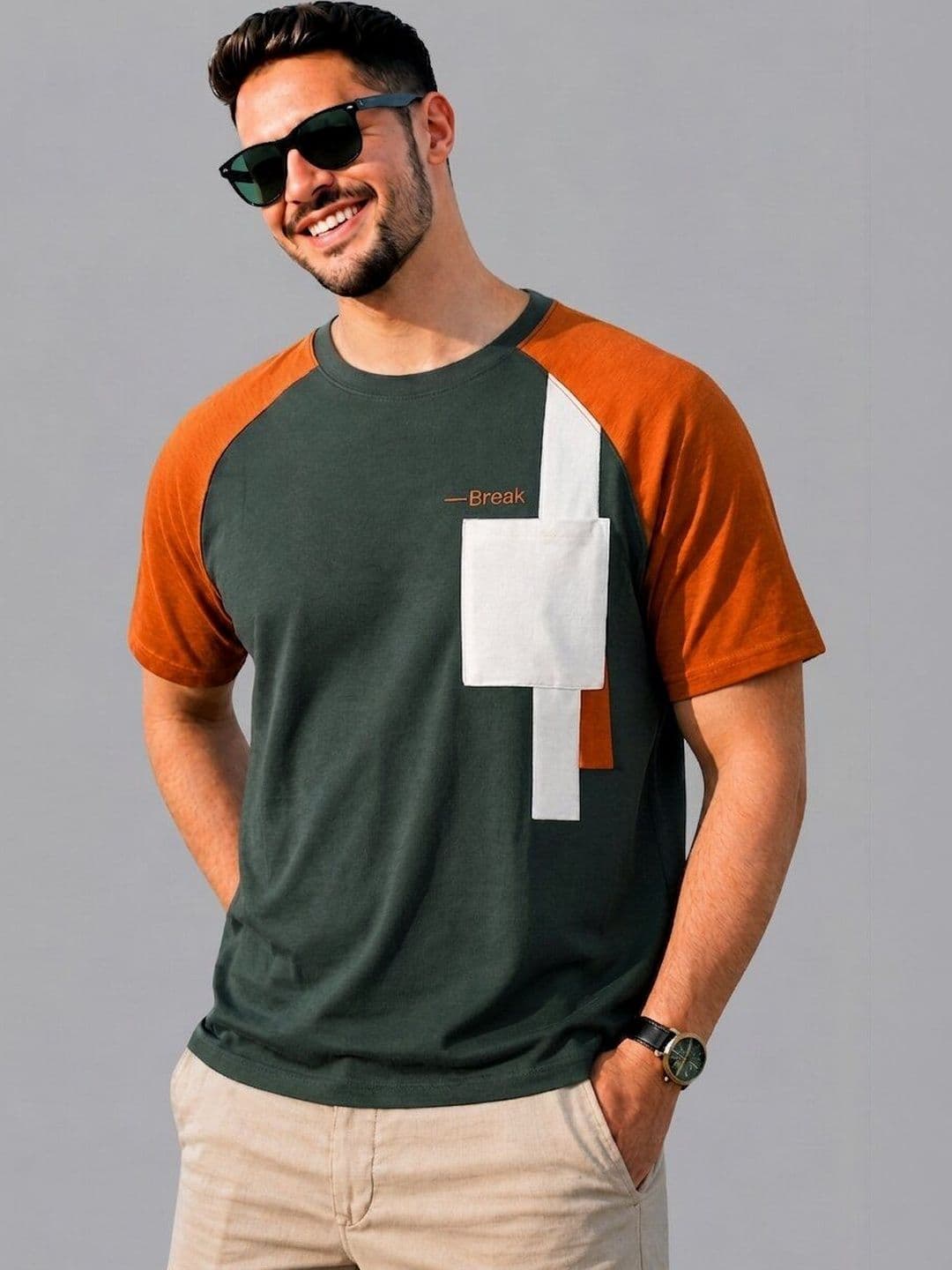 REYA Men Colourblocked Round Neck Raglan Sleeves T-shirt - view 1