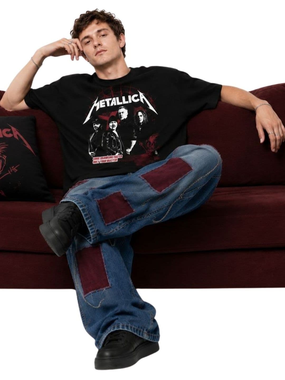CAPTCHA Graphic Metallica Printed Drop-Shoulder Sleeves Pure Cotton Oversized T-shirt - view 1