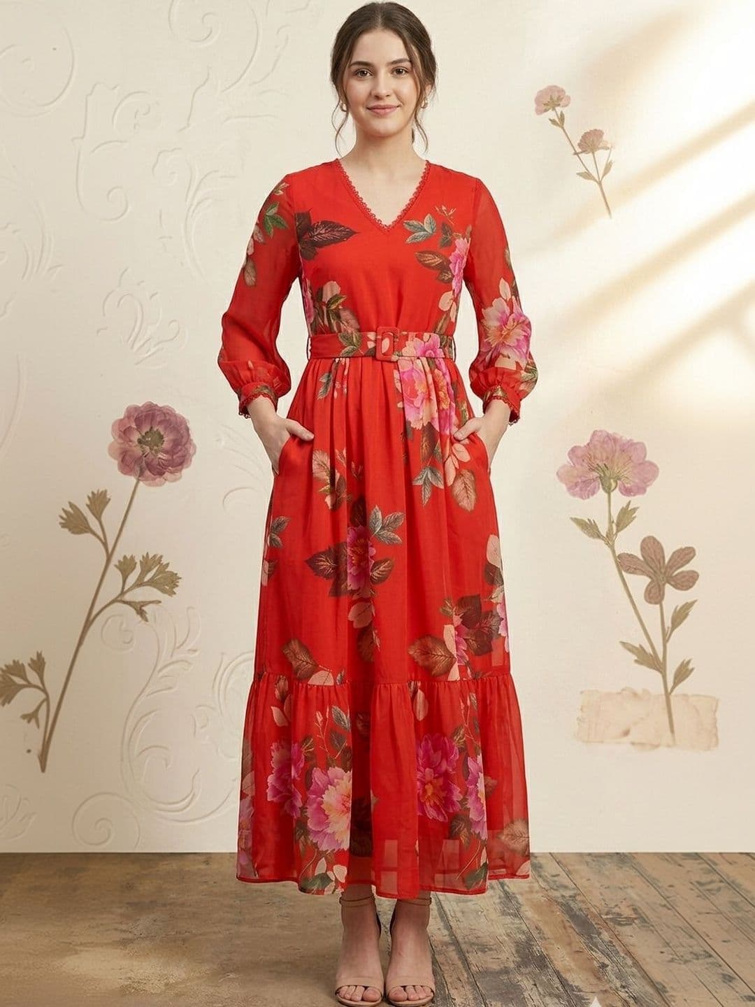 GULABiDRESS Floral Print A-Line Cotton Maxi Dress - view 1
