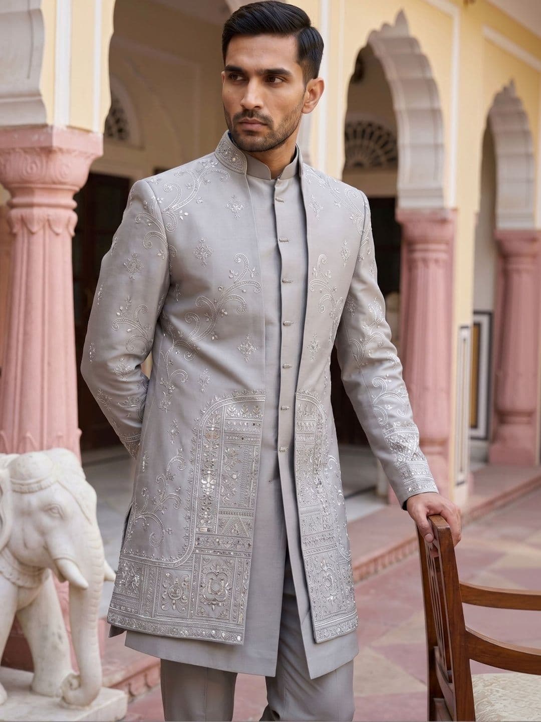 Jompers Embroidered Mandarin Collar Sherwani