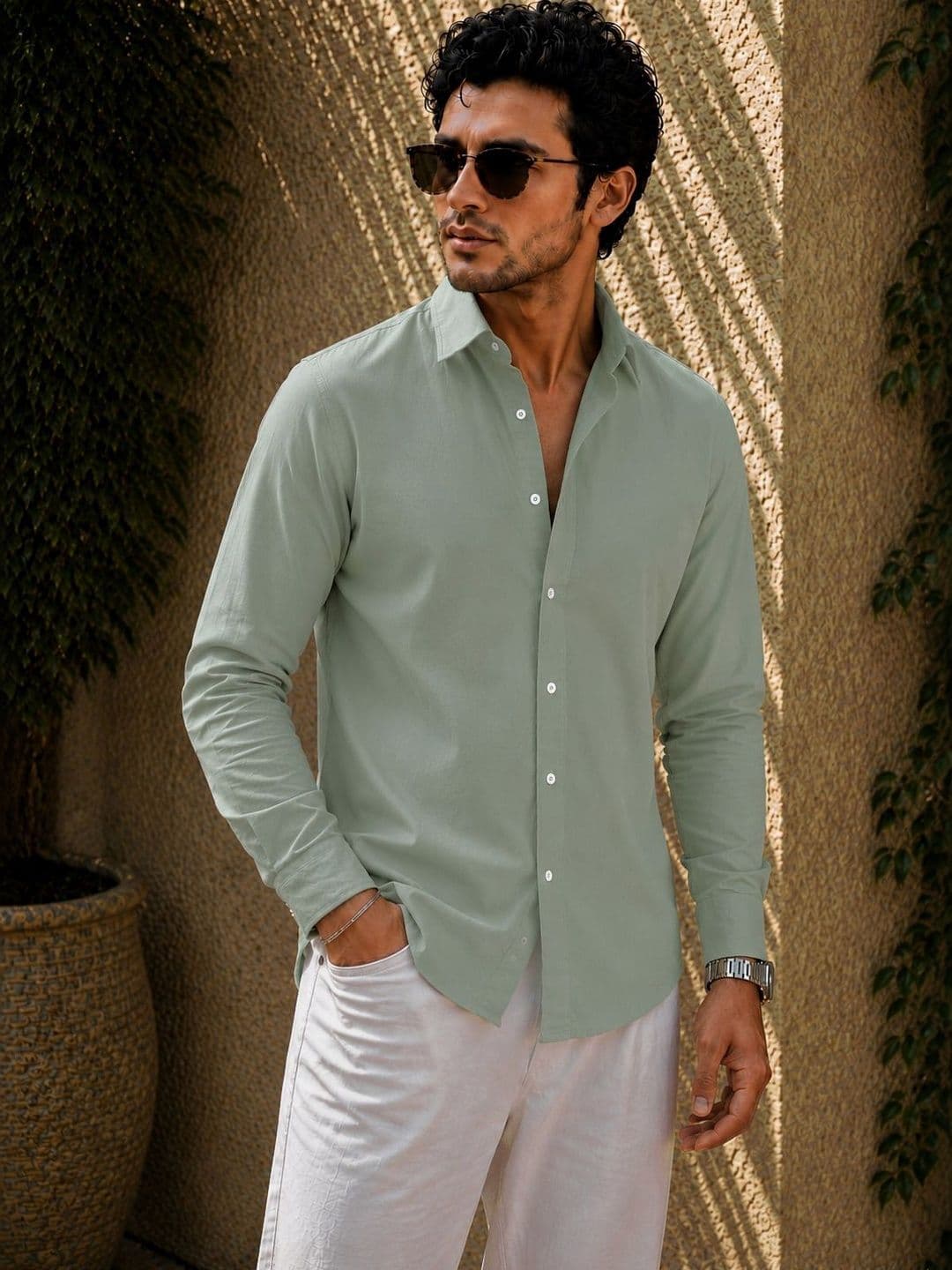 The Roadster Lifestyle Co Cotton Linen Spread Collar Shirt - view 1