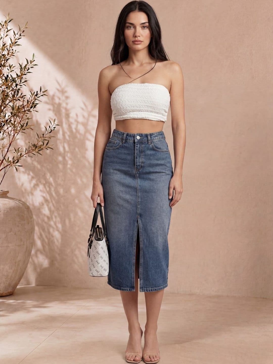 Roadster Women Denim Washed Front Slit Midi Straight Skirt - view 1