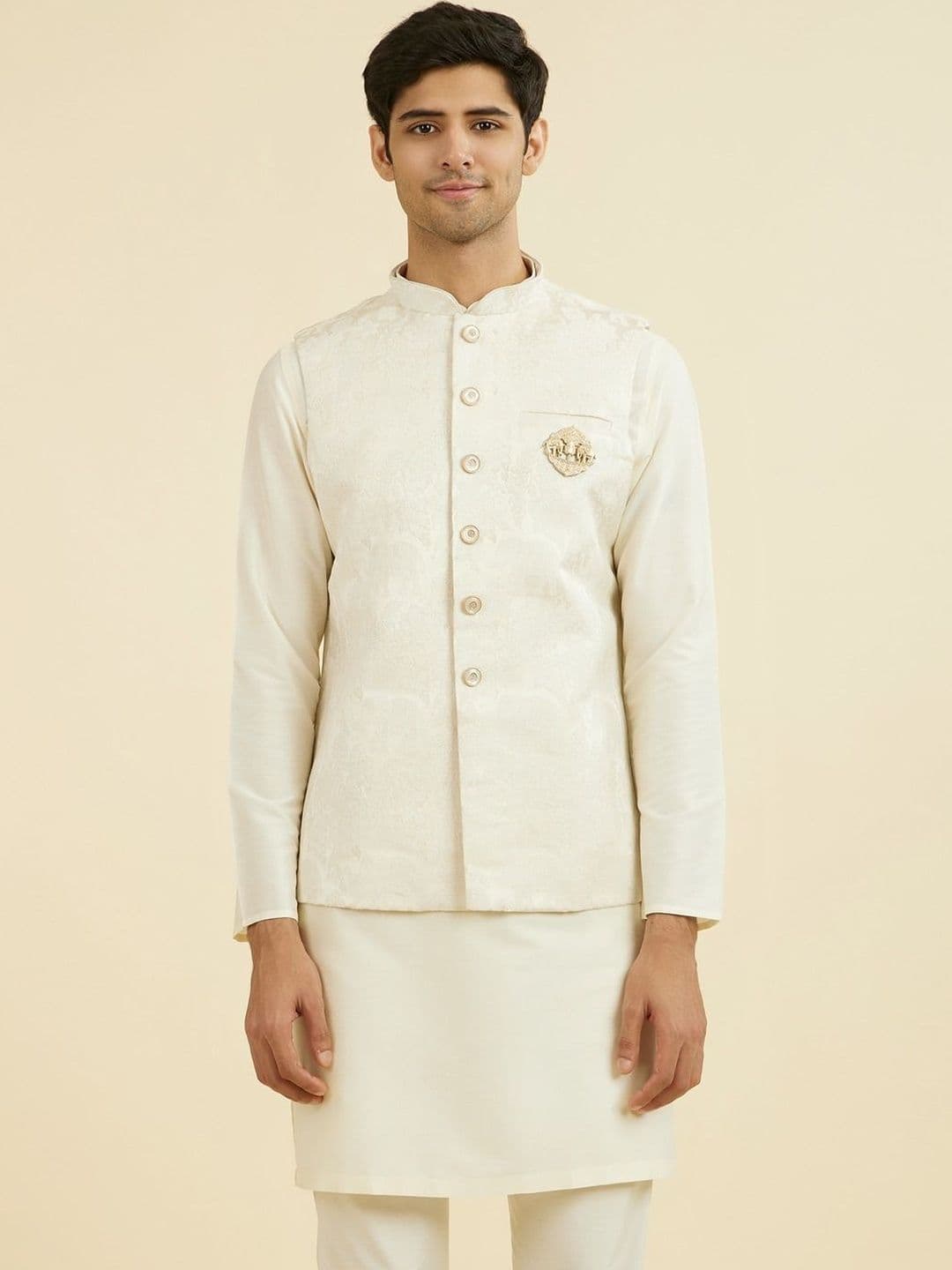 Manyavar Self Design Mandarin Collar Nehru Jackets - view 1