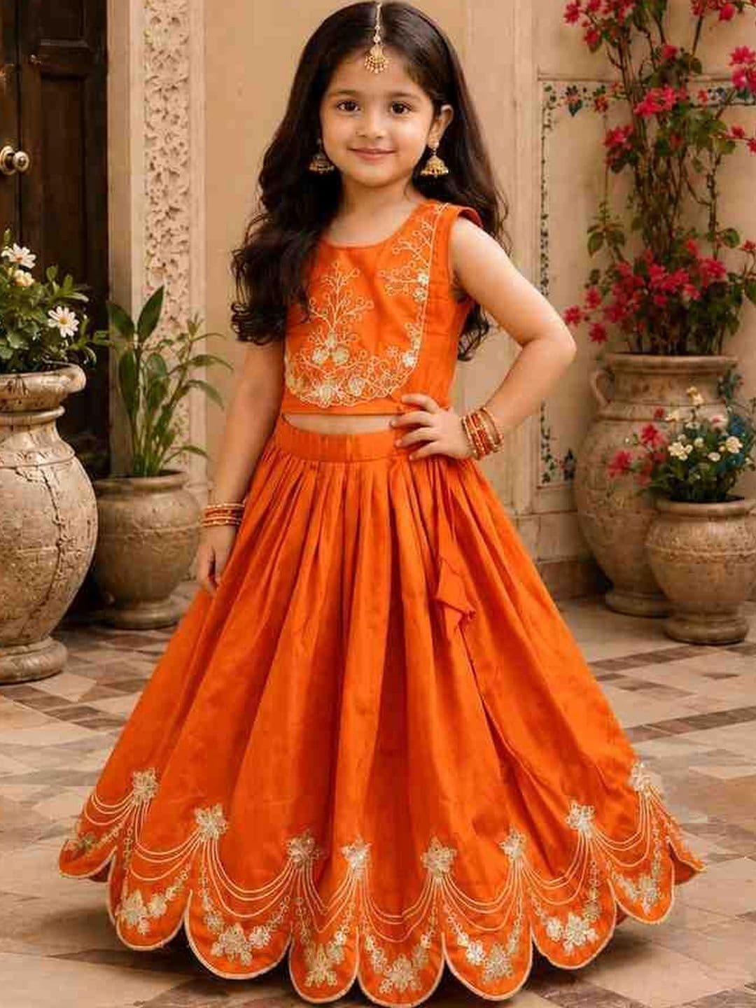 KALINI Girls Embroidered Tie and Dye Ready to Wear Lehenga & - view 1