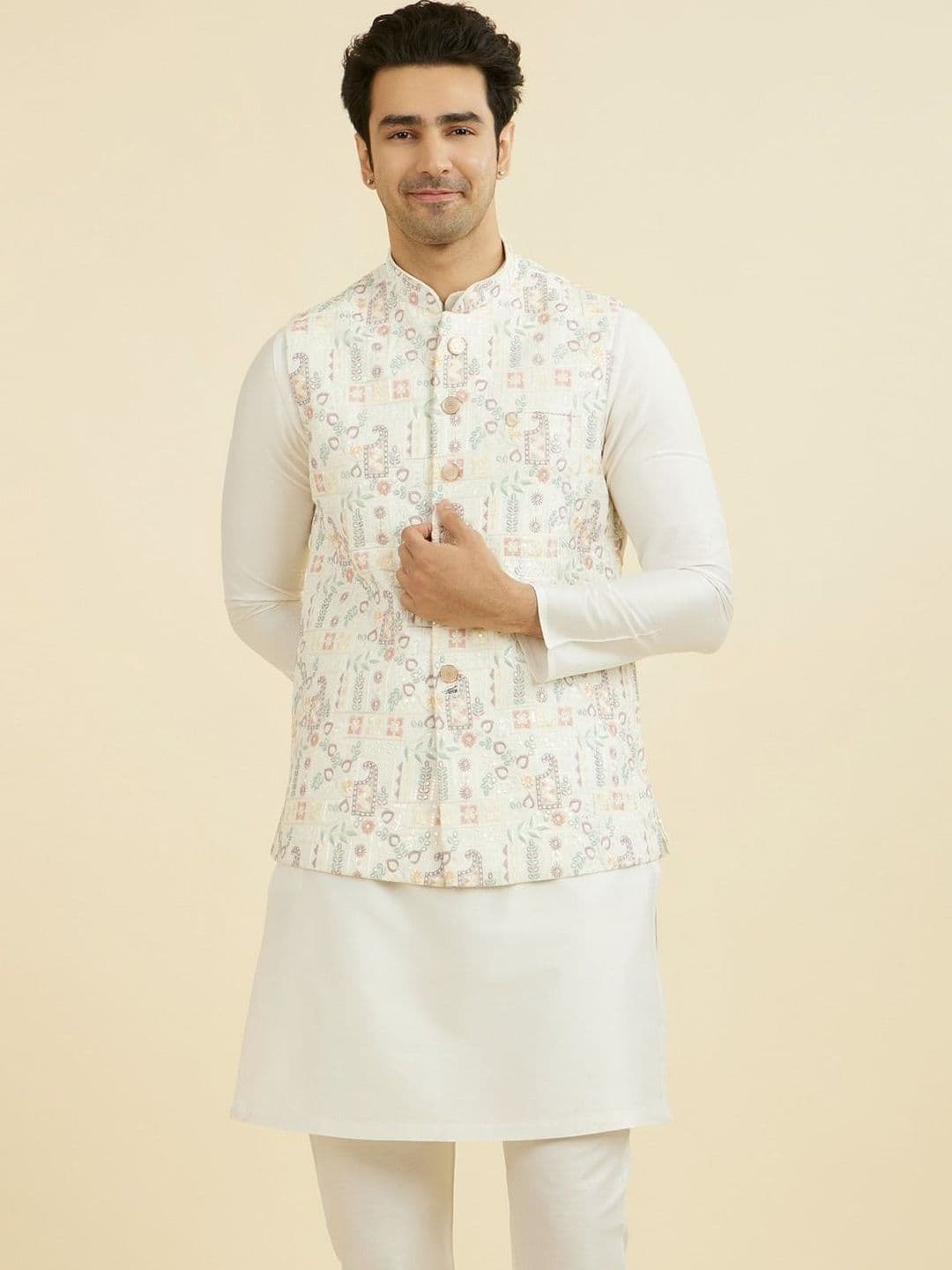 Manyavar Embroidered Mandarin Collar Nehru Jackets - view 1