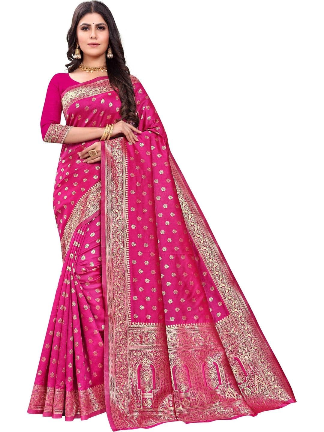 Leafsy Ethnic Motifs Woven Design Zari Art Silk Banarasi Saree - view 1