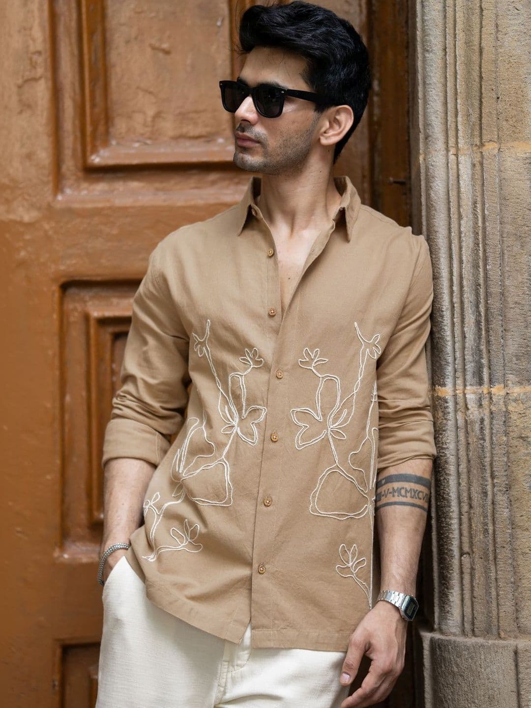 Powerlook Embroidery Spread Collar Casual Shirt - view 1