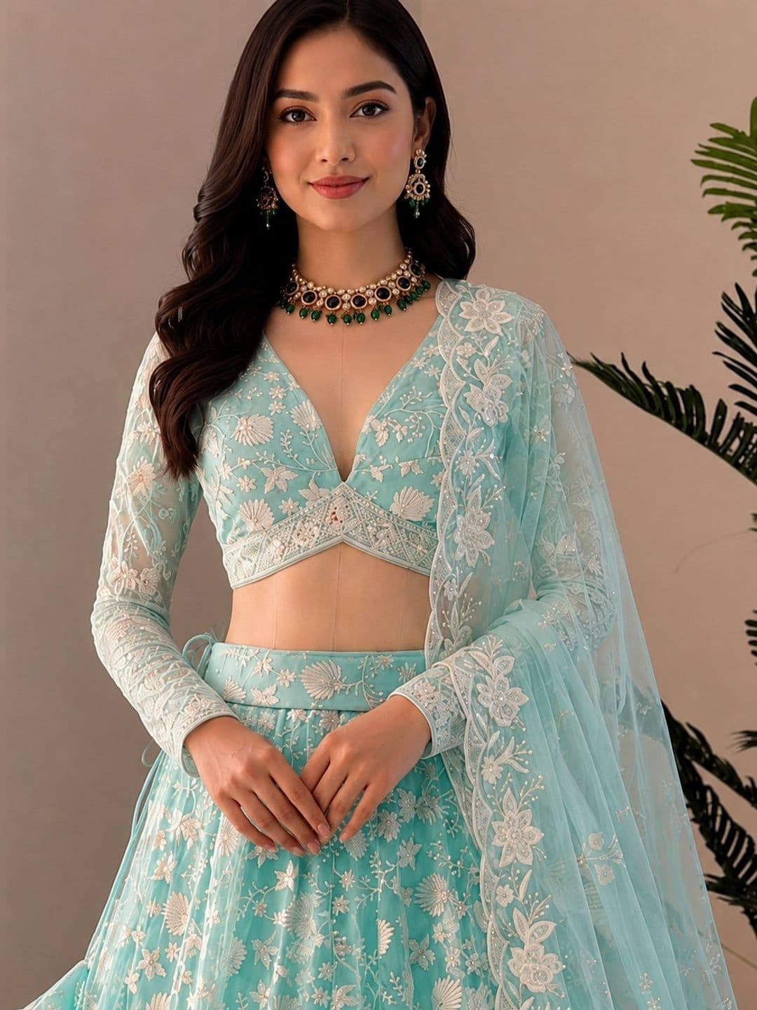 JIHU CULTURE Embroidered Thread Work Semi-Stitched Lehenga & Blouse With Dupatta - view 1