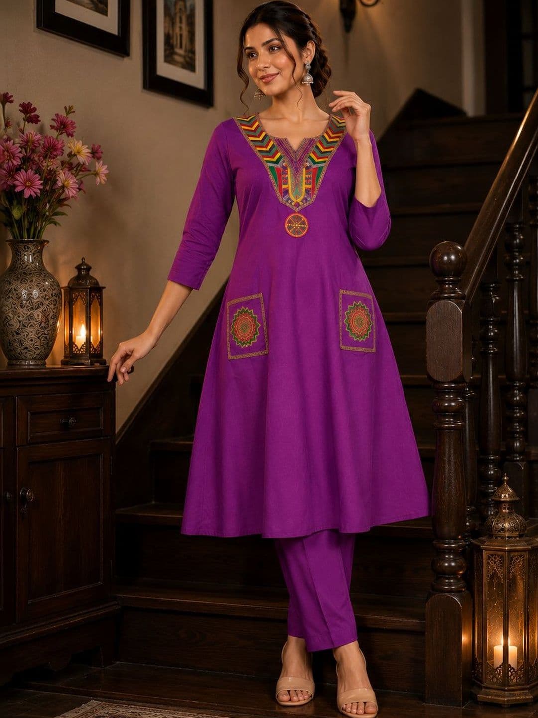 Greatech Fashions Embroidered Tunic with Trousers - view 1