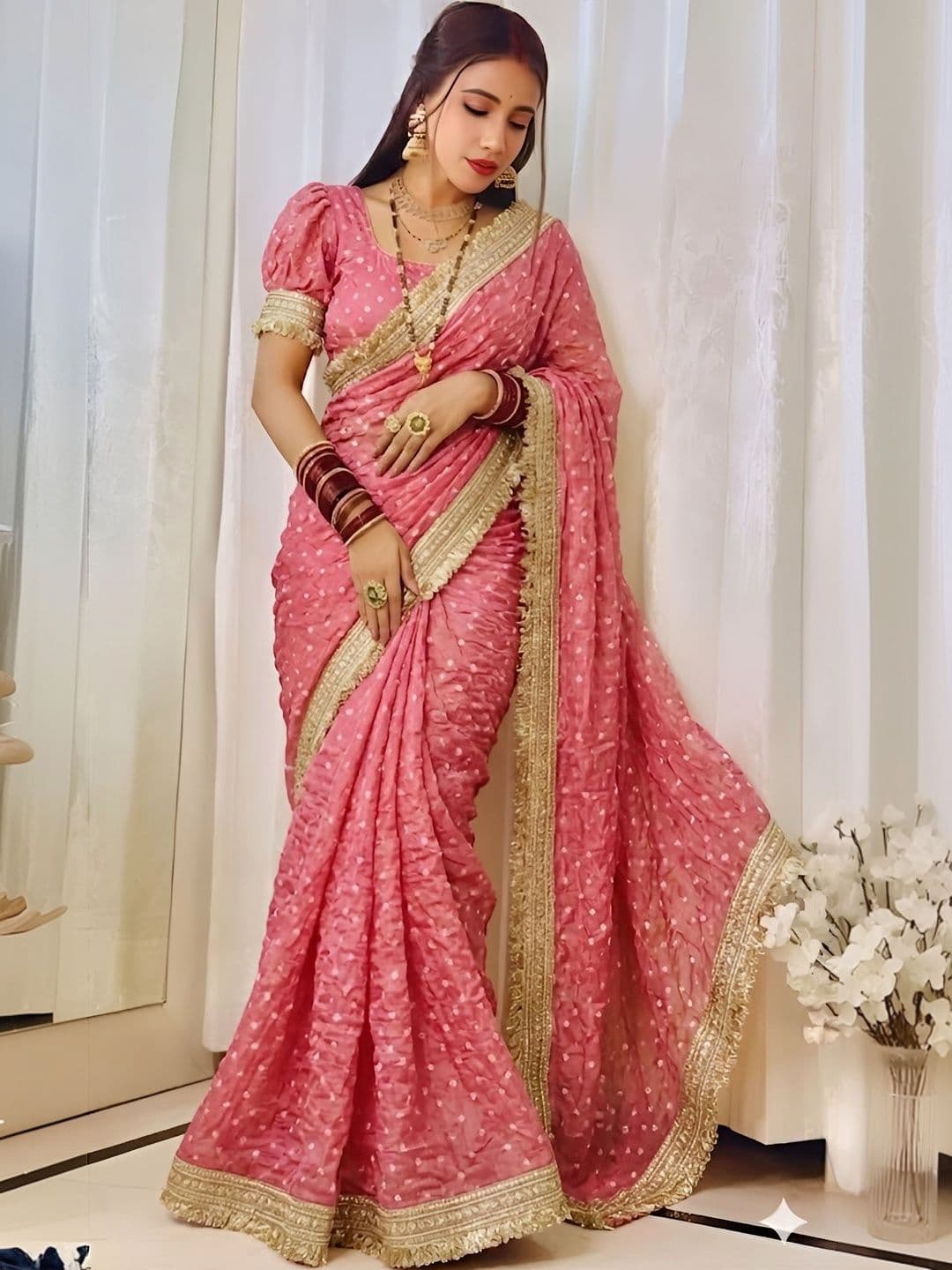 VRAGI Bandhani Zari Silk Blend Saree - view 1