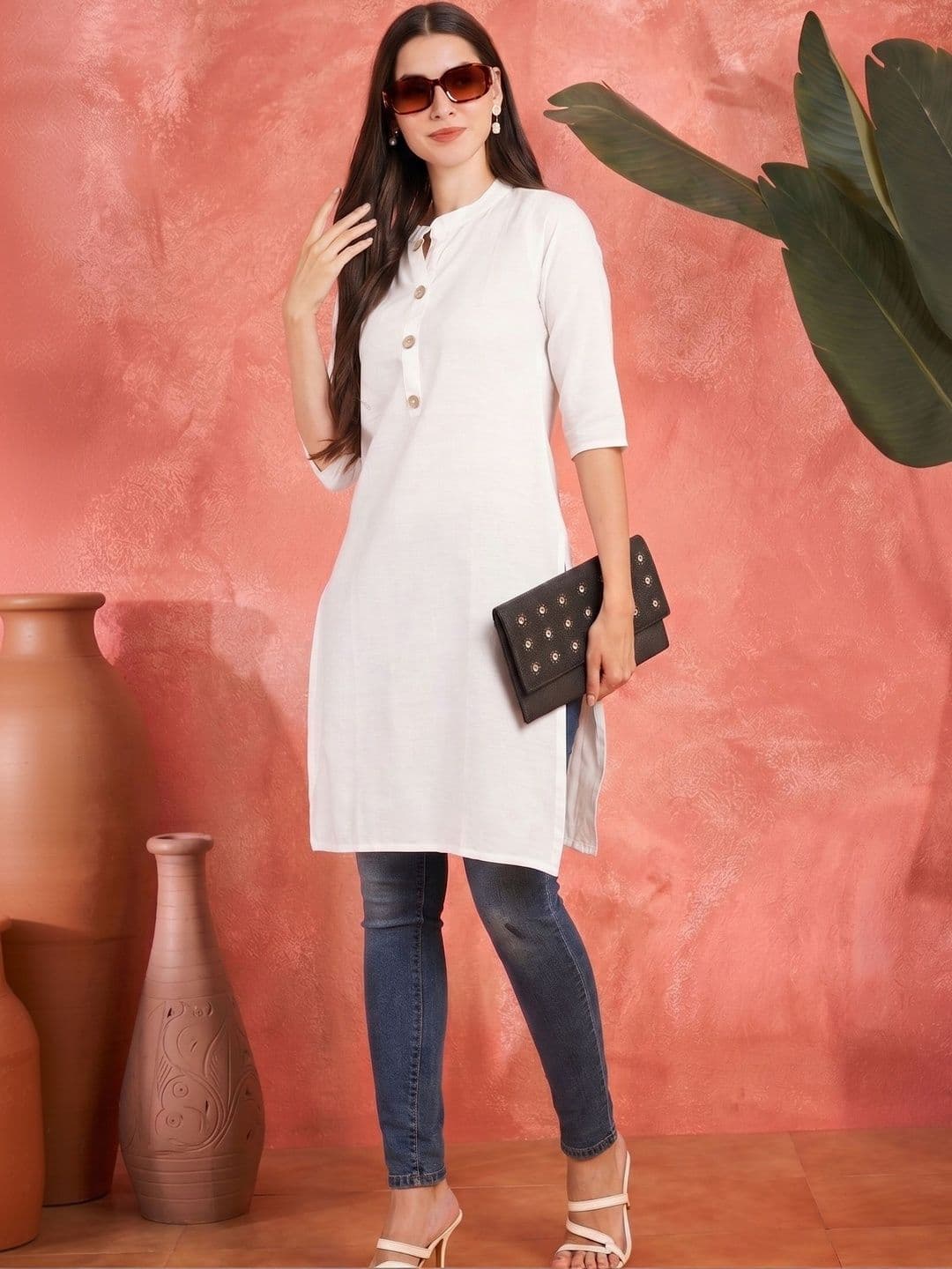 Sangria Pure Cotton Mandarin Collar Neck Kurta - view 1