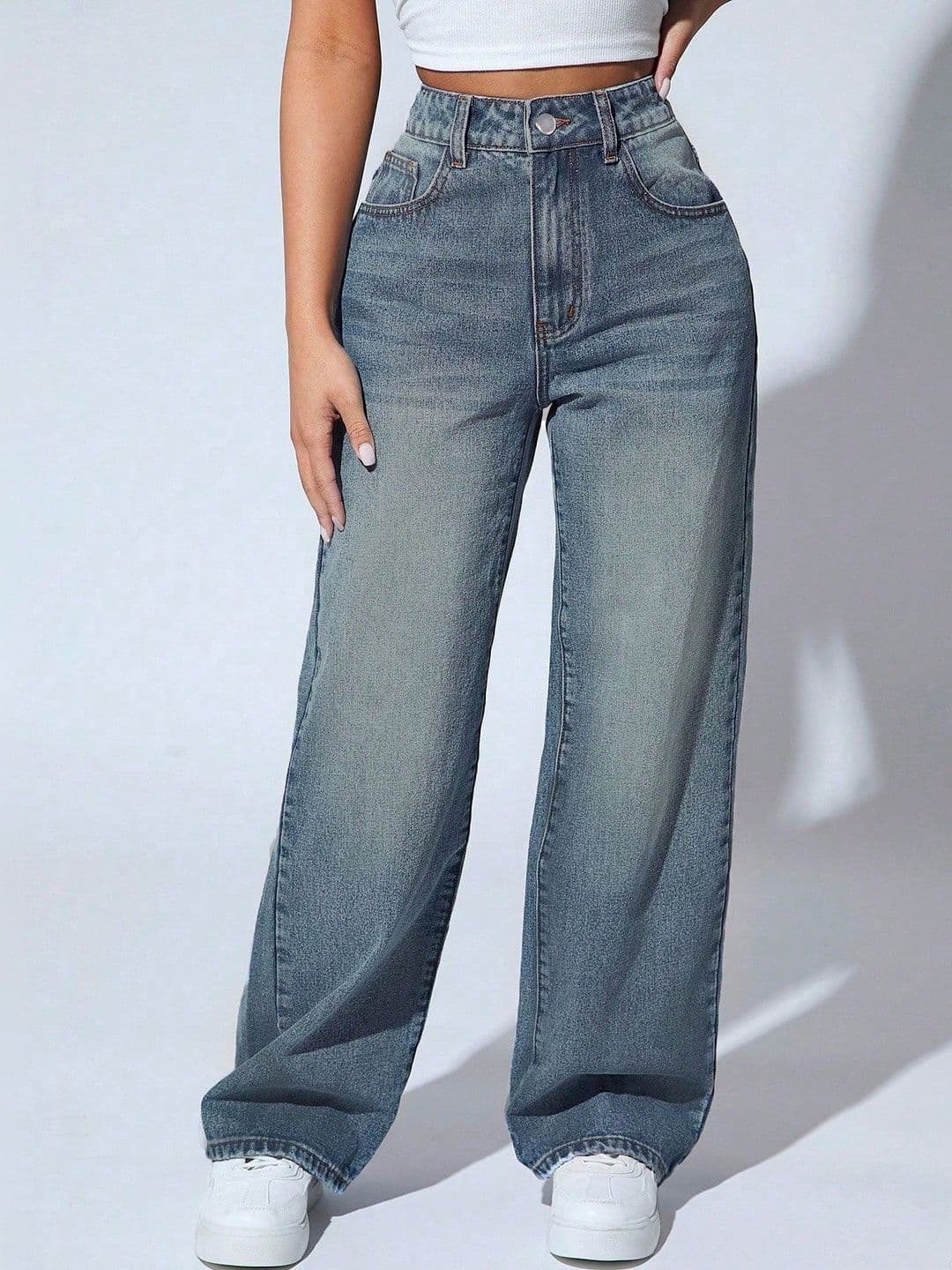 PINKLIT Women Cotton Wide Leg High-Rise Light Fade Jeans - view 1