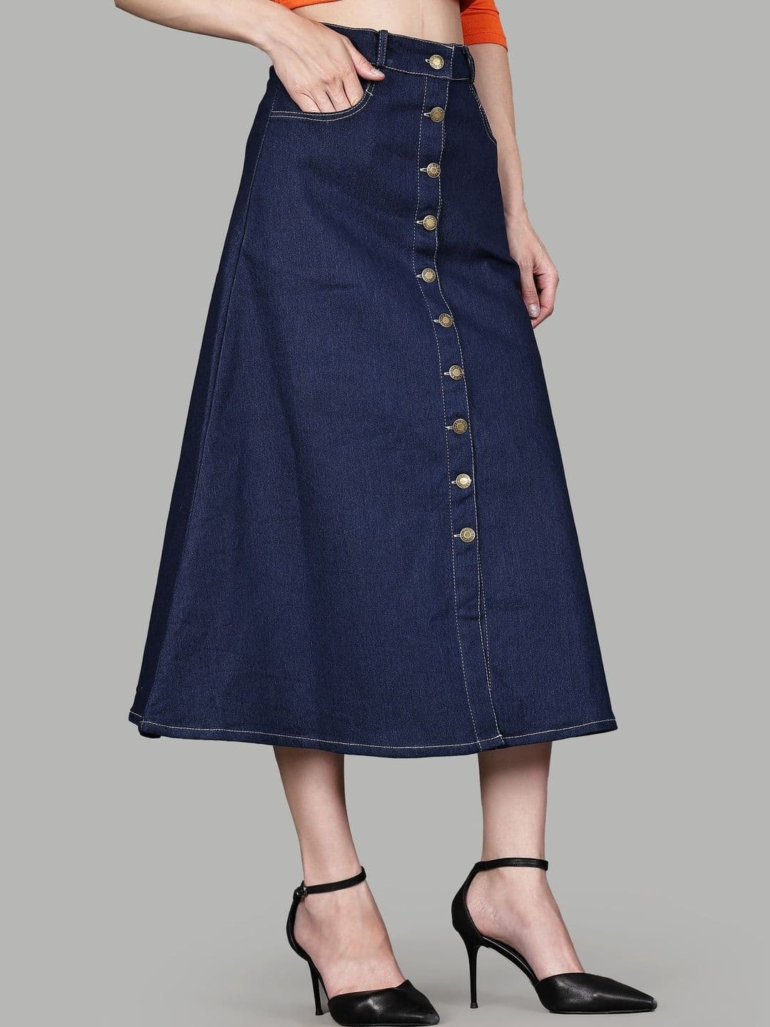 Codaisy Women Denim Midi A-Line Skirt - view 1