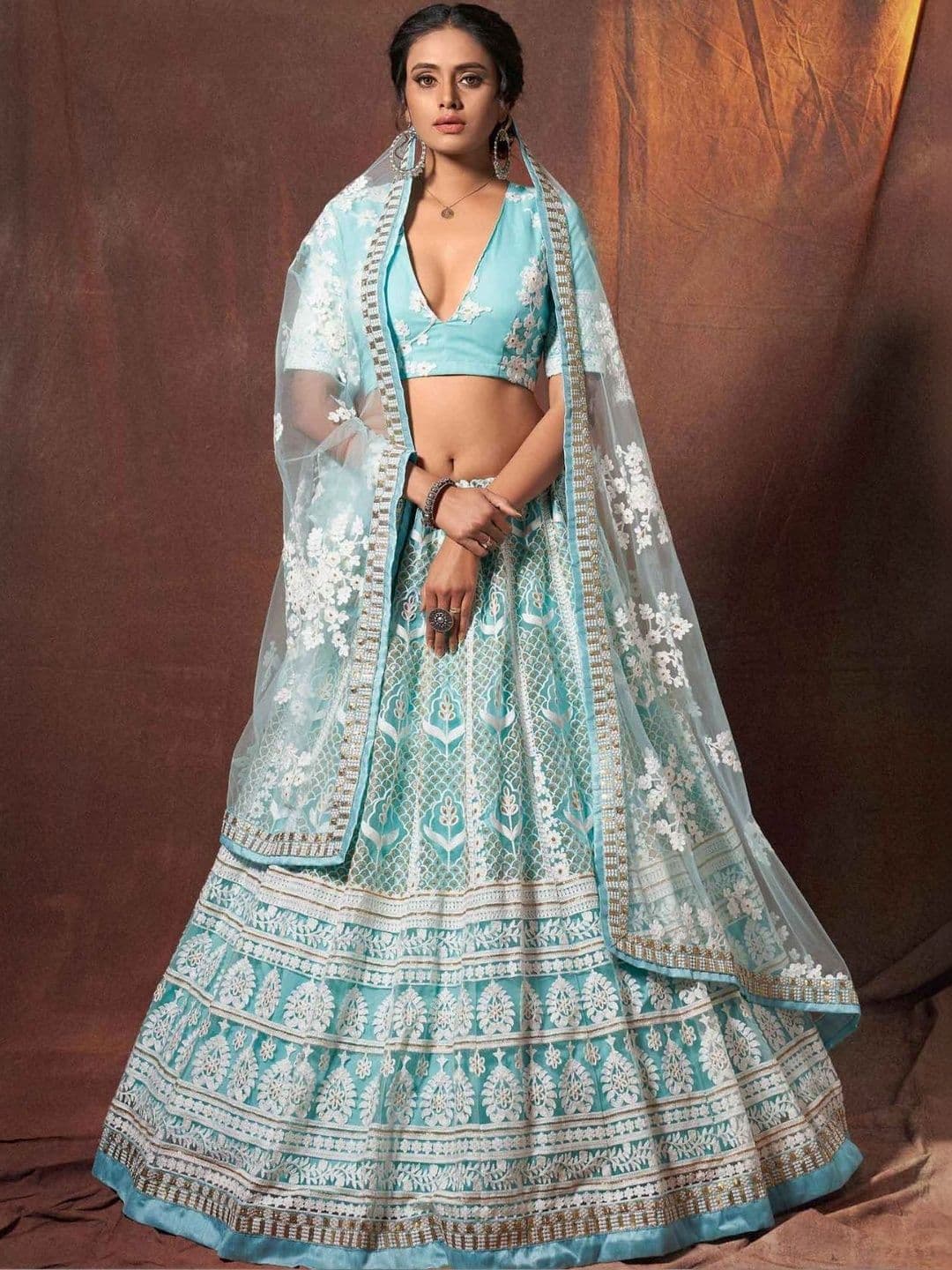 Fusionic Embroidered Thread Work Semi-Stitched Lehenga & Blouse With Dupatta - view 1