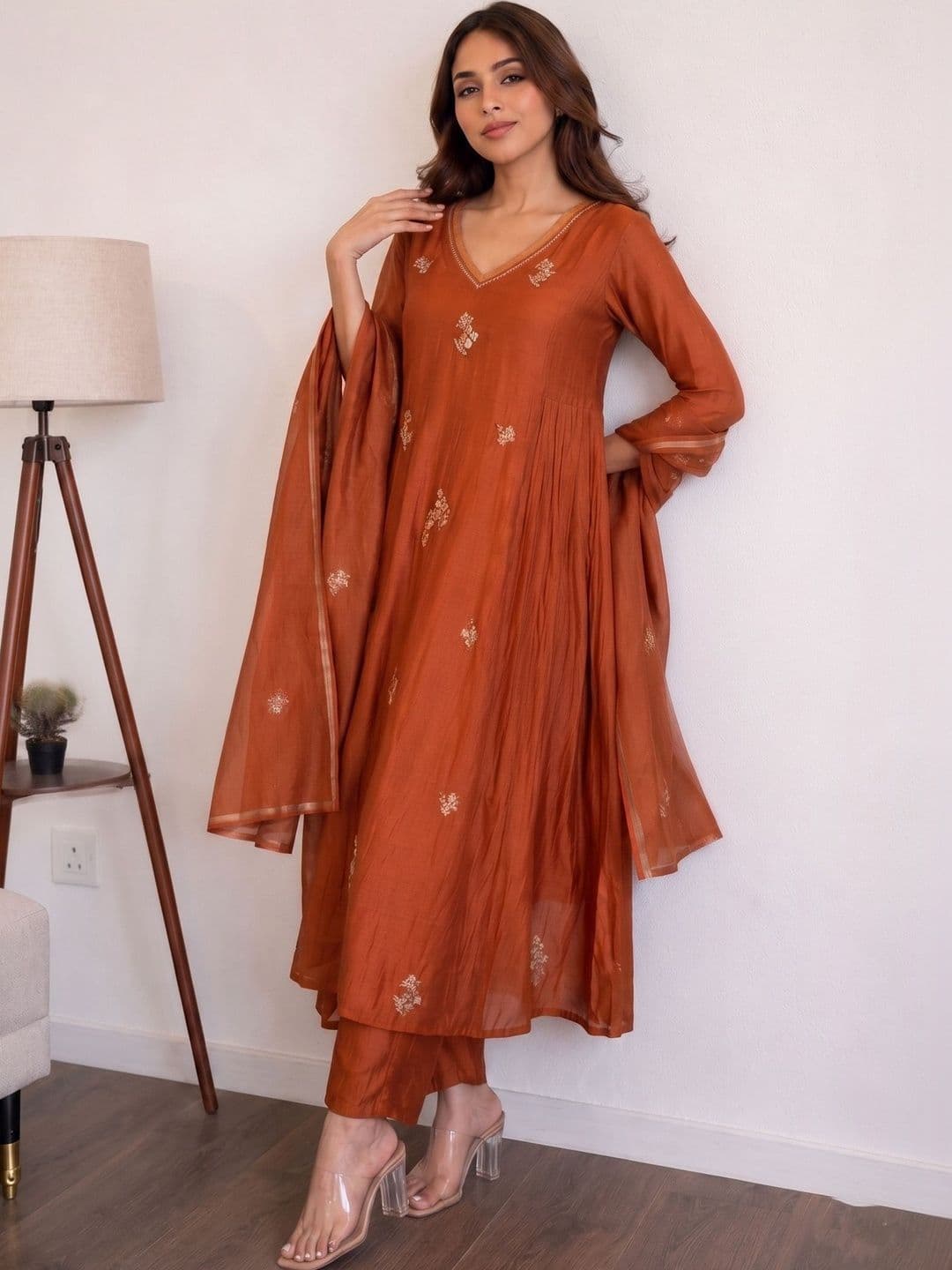 KALINI Women Ethnic Motifs Embroidered Regular Thread Work Kurta with Pyjamas & With Dupatta - view 1