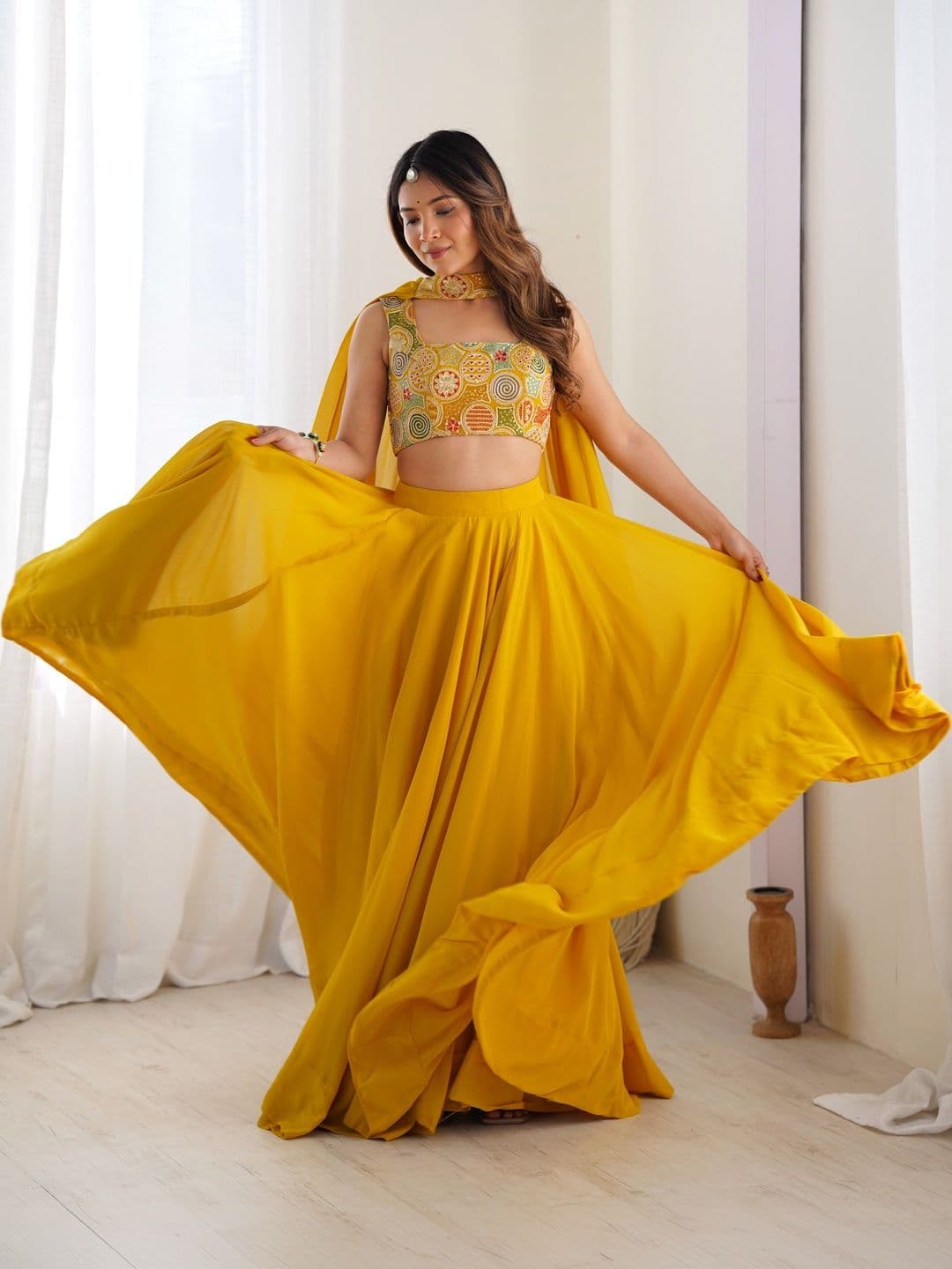 Piludi Embroidered Thread Work Ready to Wear Lehenga & Blouse With Dupatta - view 1