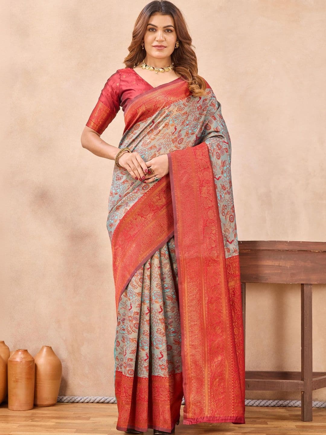 Mitera Ethnic Motifs Woven Design Zari Silk Blend Saree - view 1