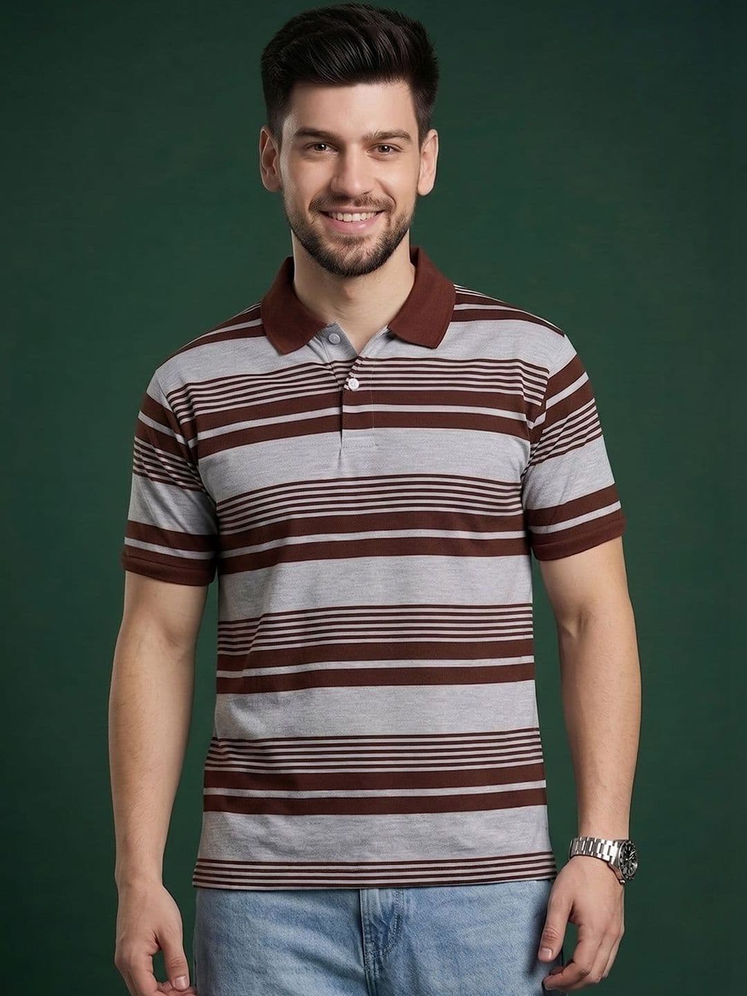 Mast & Harbour Men Striped Polo Collar T-shirt - view 1