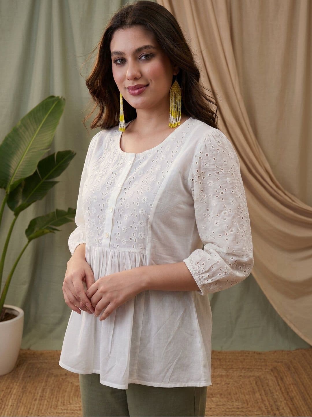Sangria Ethnic Motifs Pure Cotton Round Neck A-Line Short Kurtis - view 1