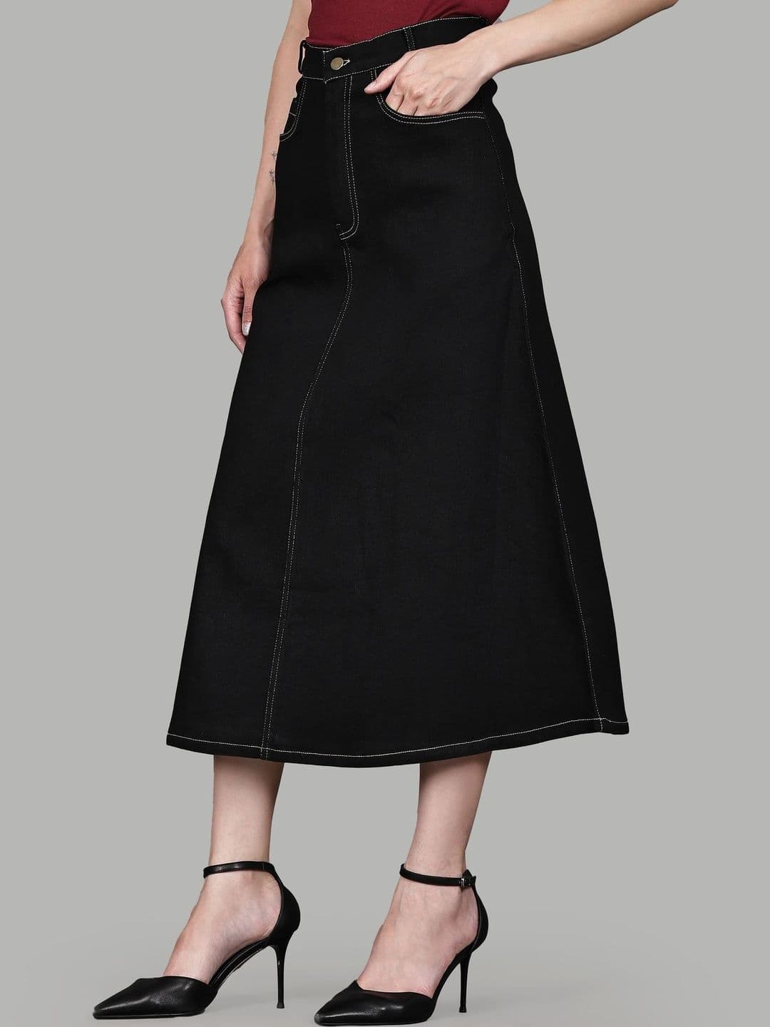 Codaisy Women Denim Midi A-Line Skirt - view 1