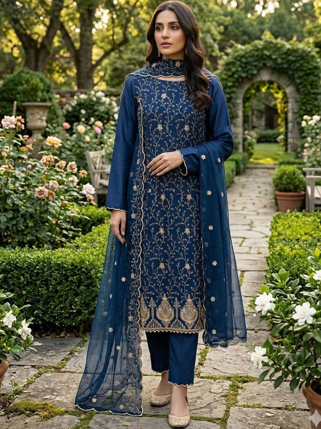 F 13 STUDIO Embroidered Zari Unstitched Dress Material - view 1
