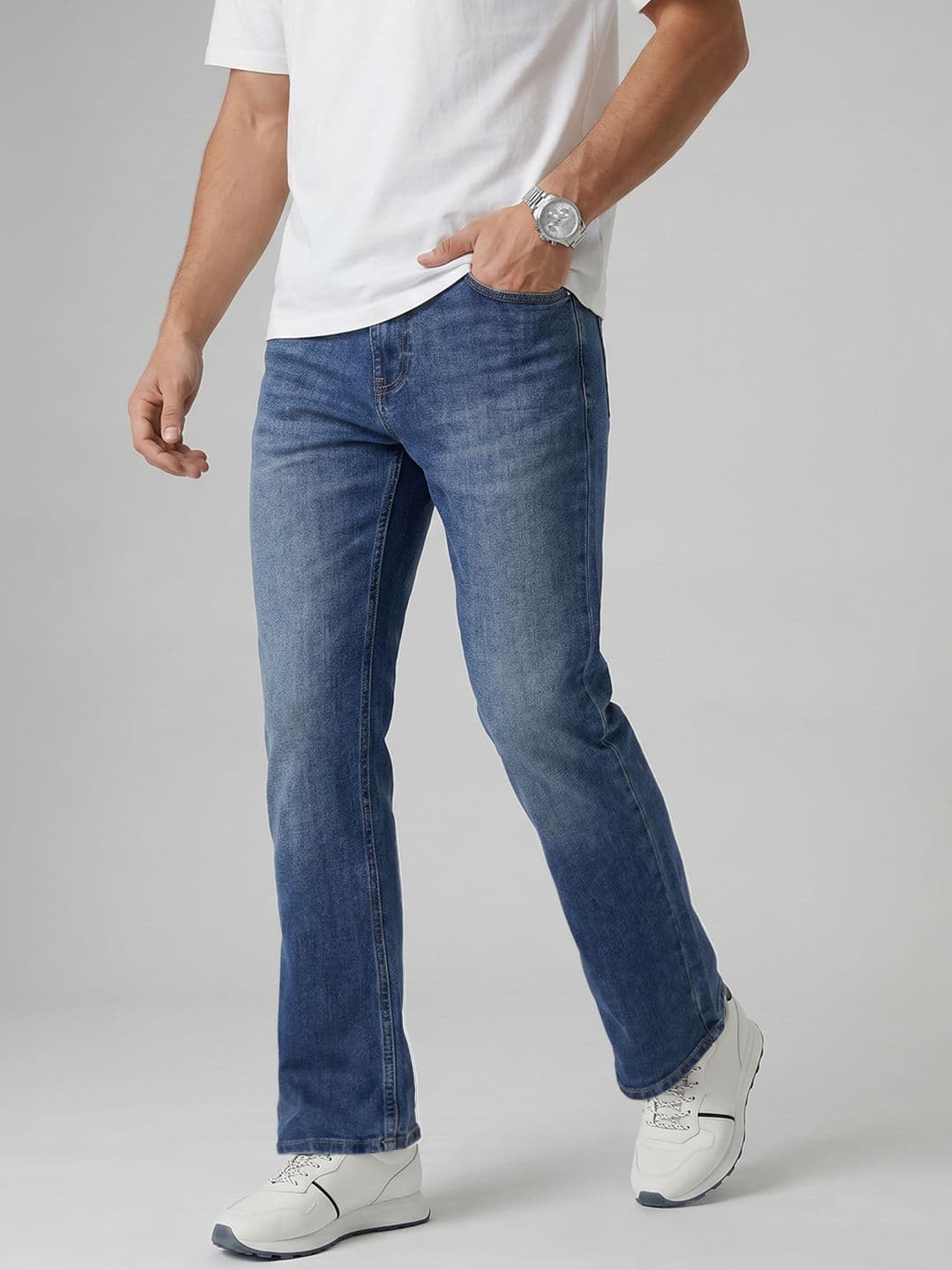 Spykar Men Rafter Mid Rise Bootcut Regular Fit Mid Blue Jeans - view 1