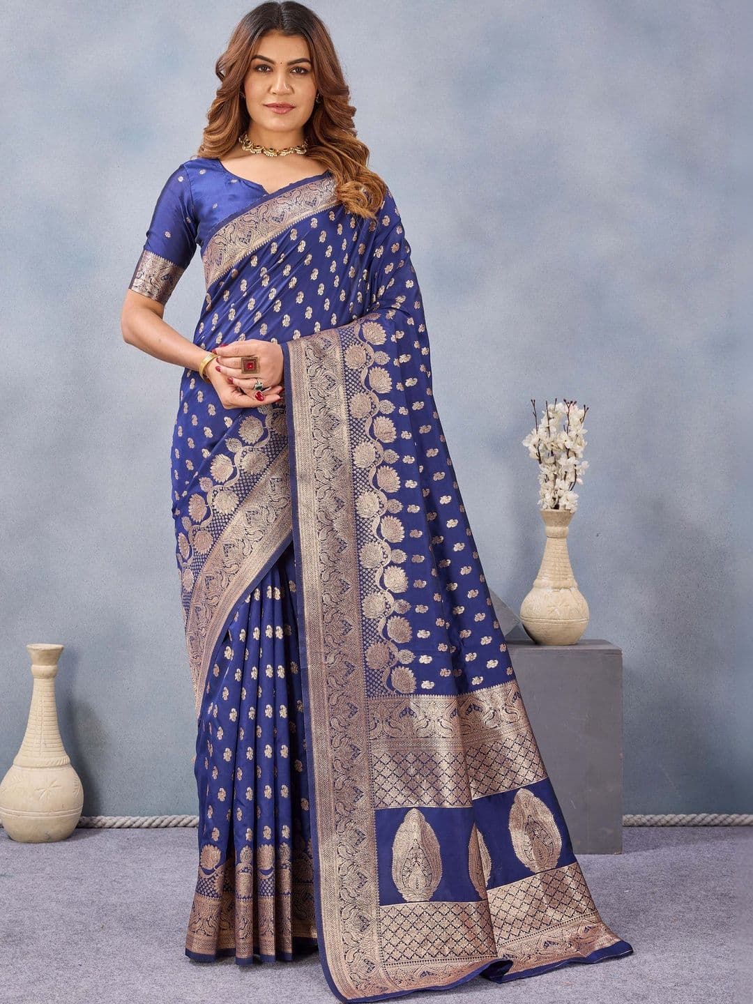 Mitera Ethnic Motifs Zari Silk Blend Heavy Work Saree - view 1