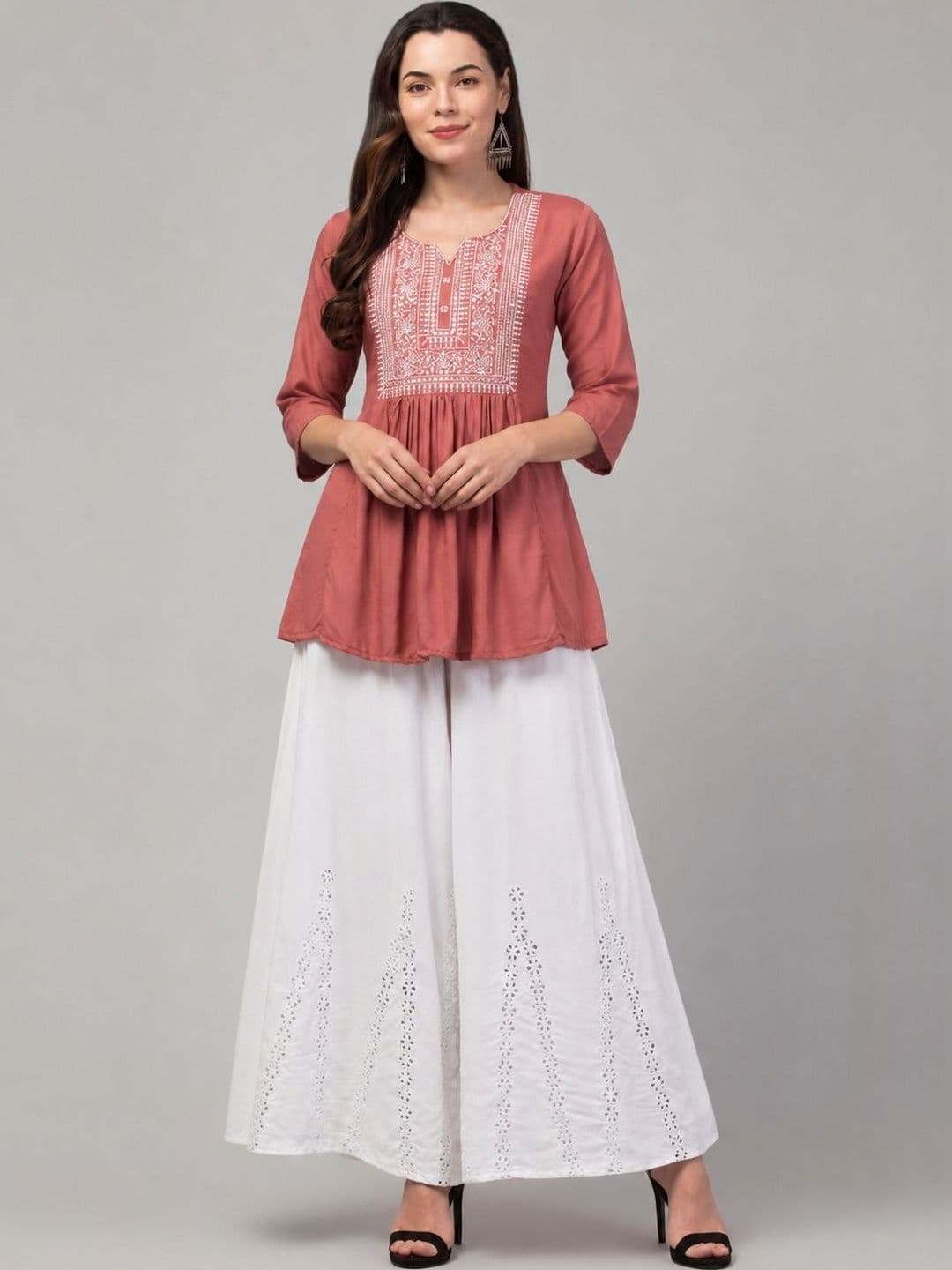 CROWN KING Women Ethnic Motifs Embroidered Regular Thread Work Kurti with Palazzos - view 1