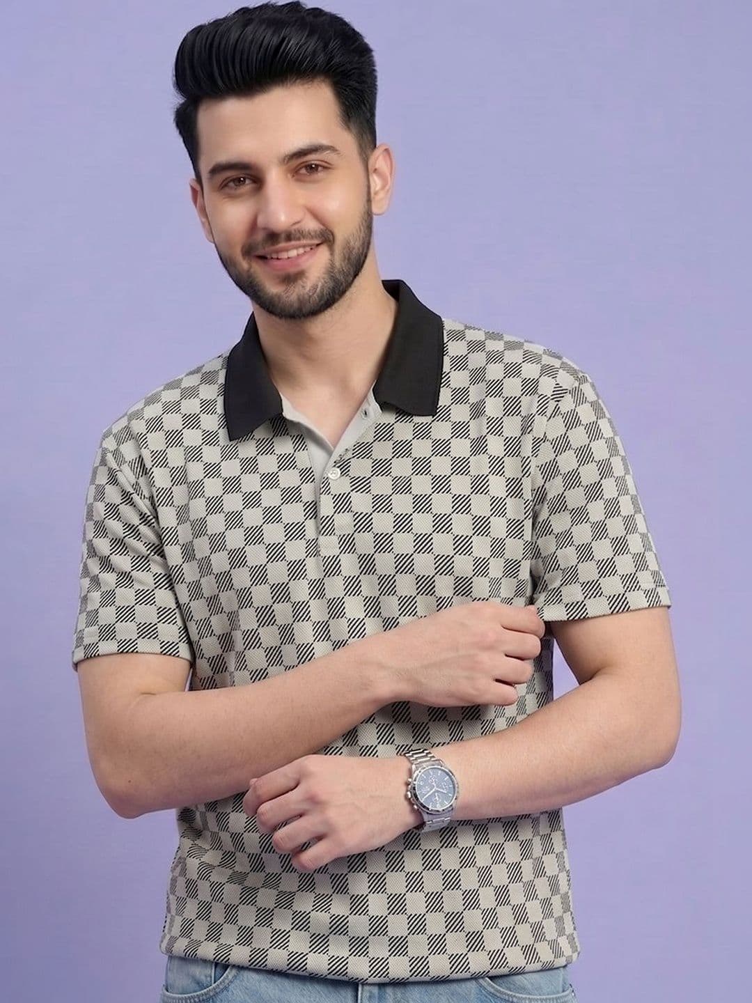 Mast & Harbour Checked Polo Collar Short Sleeves T-shirt - view 1