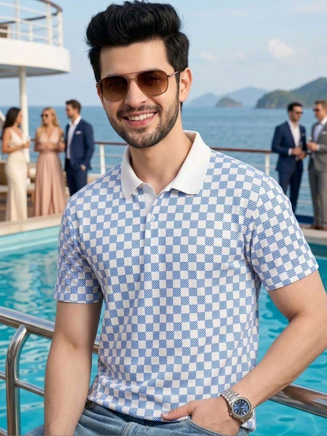 Mast & Harbour Men Checked Polo Collar T-shirt - view 1