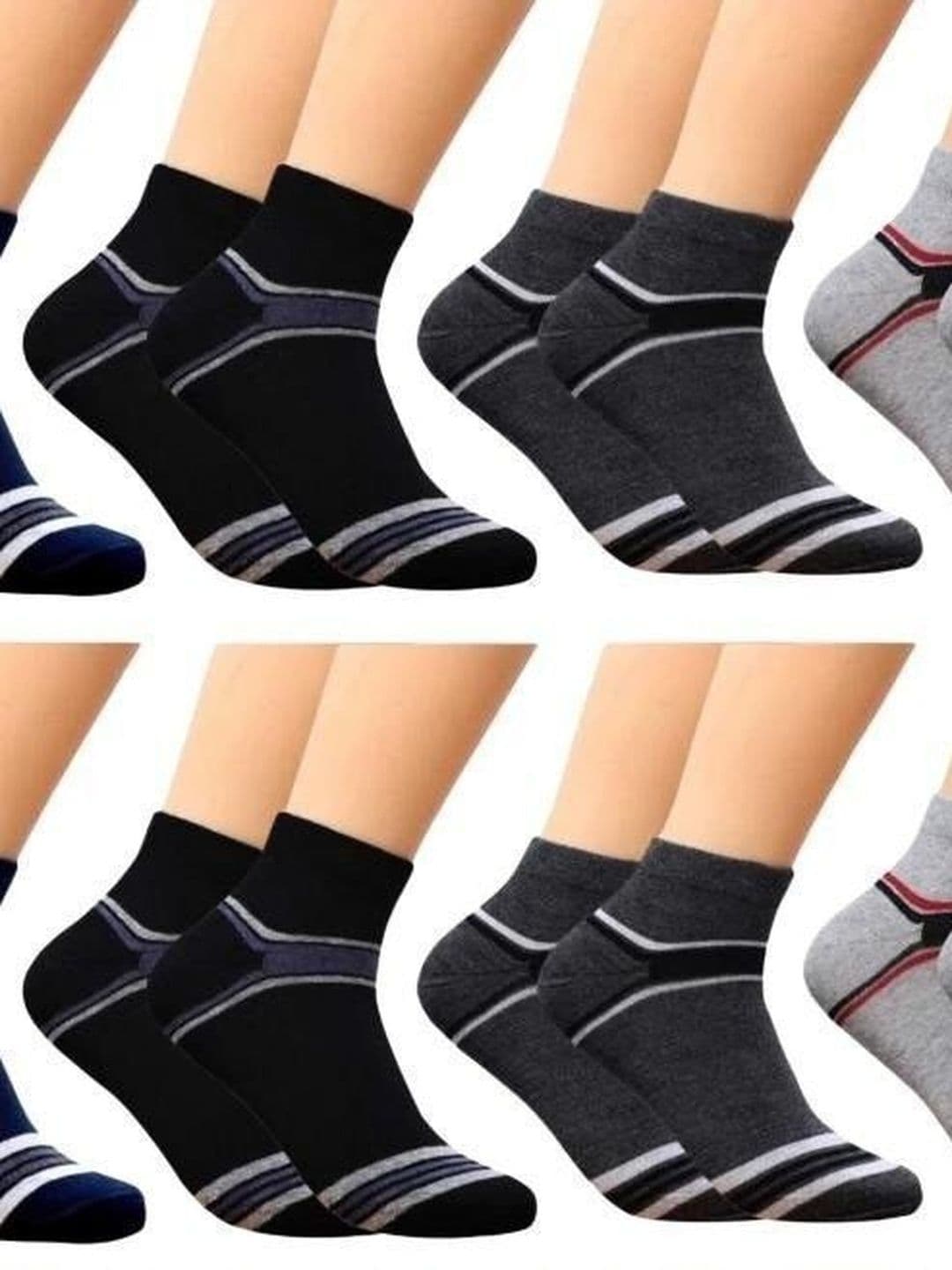 Akeeta Men Pack of 8 Cotton Assorted Striped Ankle Length Socks - view 1