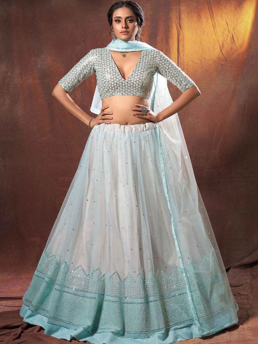 Fusionic Embellished Sequinned Semi-Stitched Lehenga & Blouse With Dupatta - view 1