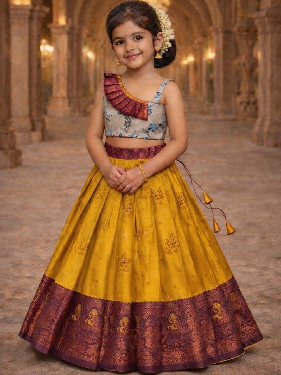 amzira Girls Printed Ready to Wear Silk Lehenga Choli - view 1